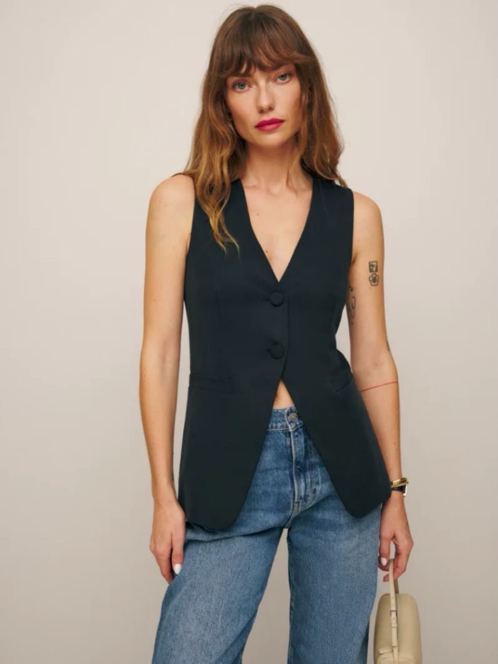 Reformation Casey Vest, XS, Black